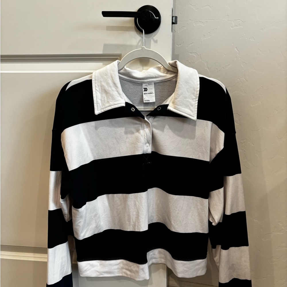 All in Motion Navy and White Striped Top